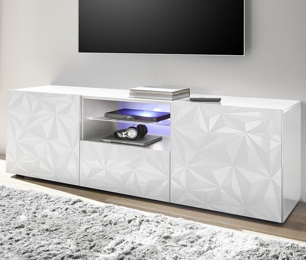 Arlon High Gloss TV Stand With 2 Doors 1 Drawer In White And LED