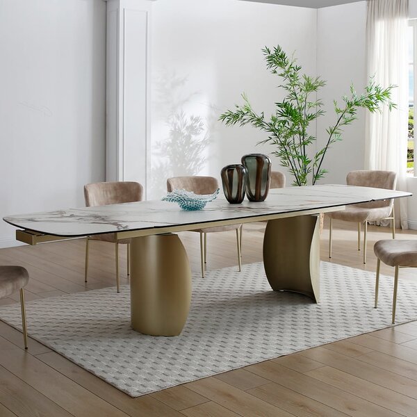 Palmerton Ceramic Marble Extending Dining Table In Matt White