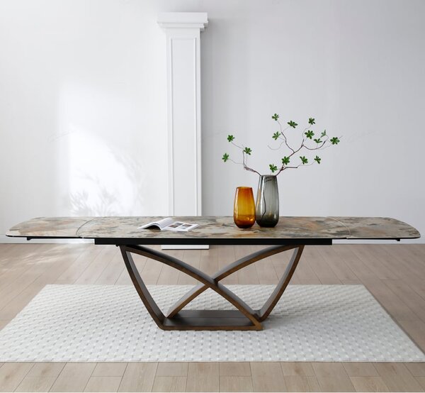Lewiston Ceramic Marble Extending Dining Table In Matt Ivory