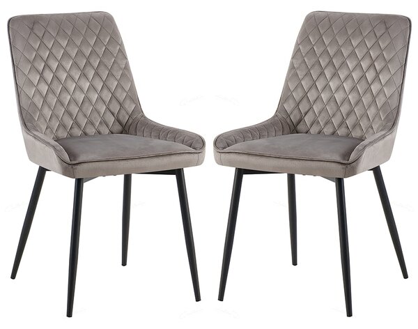 Niles Grey Velvet Dining Chairs With Black Legs In Pair