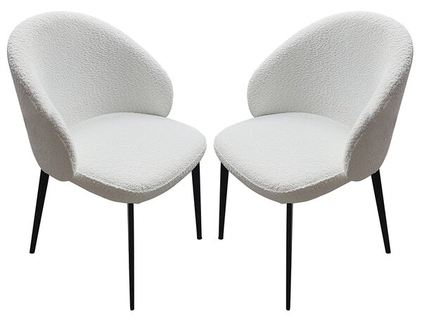 Lamar Ivory White Fabric Dining Chairs With Black Legs In Pair