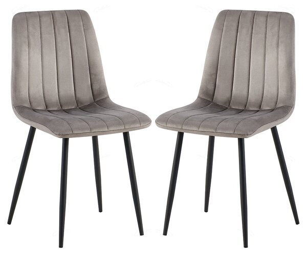 Theodore Grey Velvet Dining Chairs With Black Legs In Pair