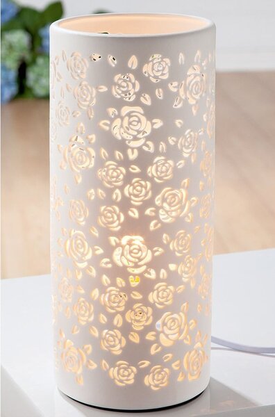 Allston Tall Porcelain Floral Design Table Lamp In White