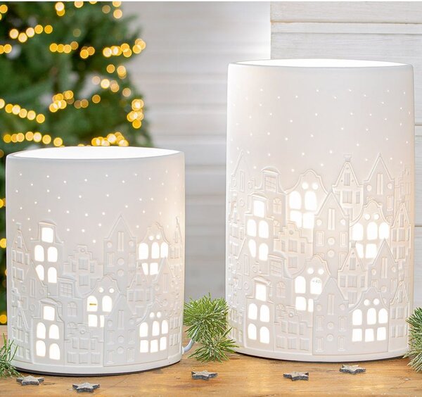 Allston White Porcelain City Light Design Table Lamps In Pair