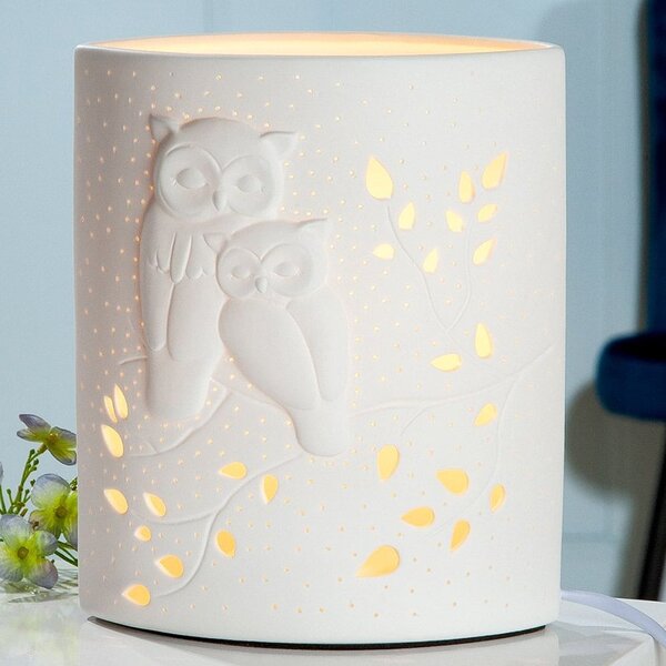 Allegan Small Porcelain Owl Design Table Lamp In White