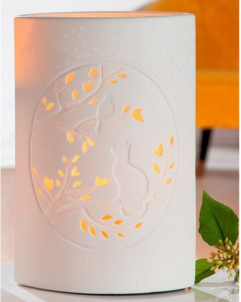 Allegan Large Porcelain Cat Design Table Lamp In White