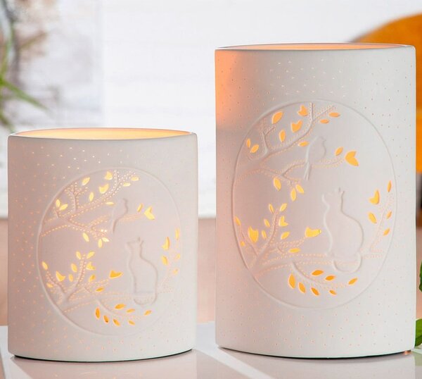 Allegan White Porcelain Cat Design Table Lamps In Pair