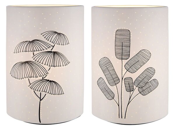Allegan White Porcelain Floral Design Table Lamp In Pair