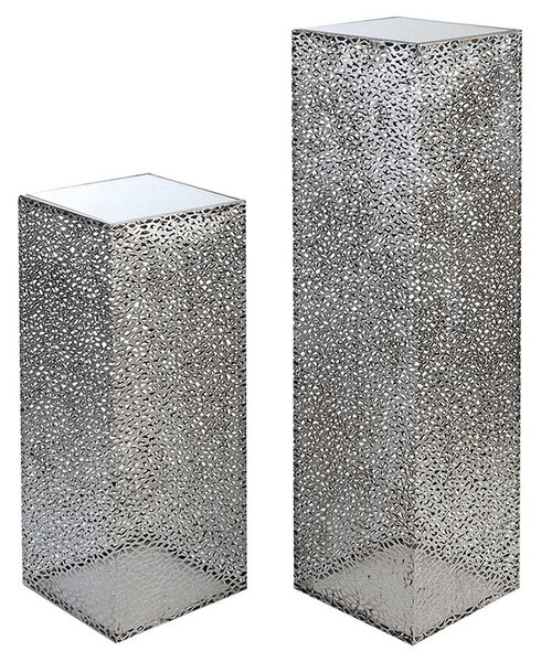 Purley Glass Metal Set Of 2 Decorative Pillar In Silver