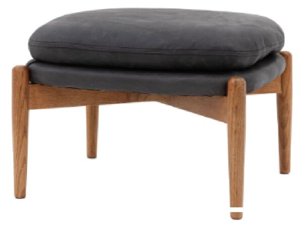 Dotson Leather Footstool With Wooden Frame In Antique Ebony