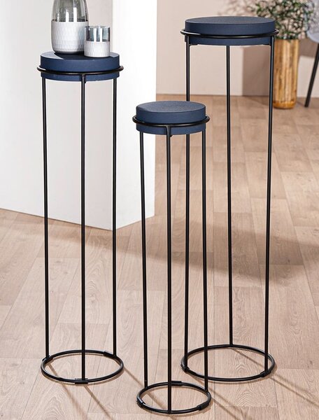 Arcata Metal Set Of 3 Decorative Pillar In Midnight Blue