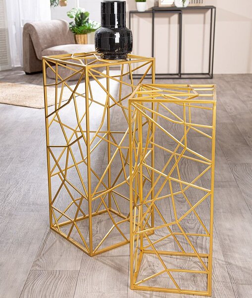 Breccia Metal Set Of 2 Decorative Pillar In Gold