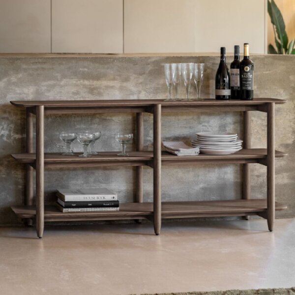 Hervey Wide Wooden Bookcase With 4 Shelves In Smoked