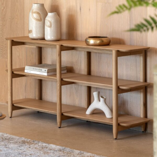 Hervey Wide Wooden Bookcase With 4 Shelves In Natural