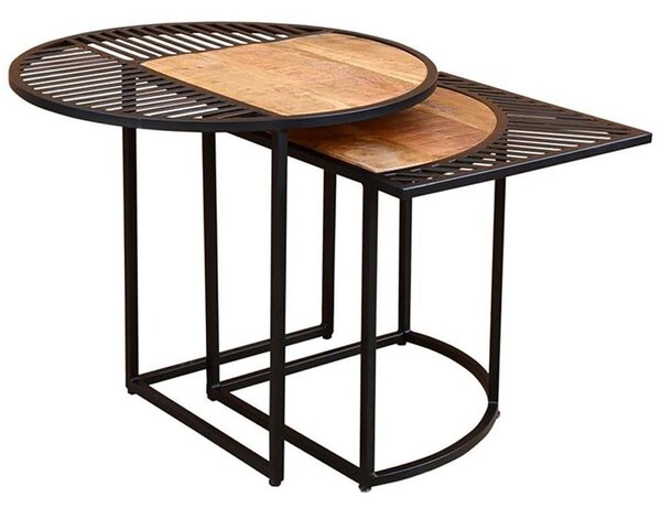 Avon Wooden Set Of 2 Side Tables With Black Frame In Natural