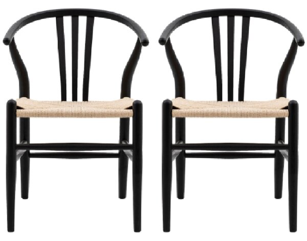 Whiten Black Wooden Dining Chairs In Pair