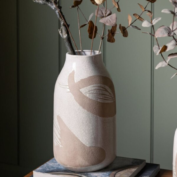 Geneva Stoneware Crackle Glaze Vase In Brown And White