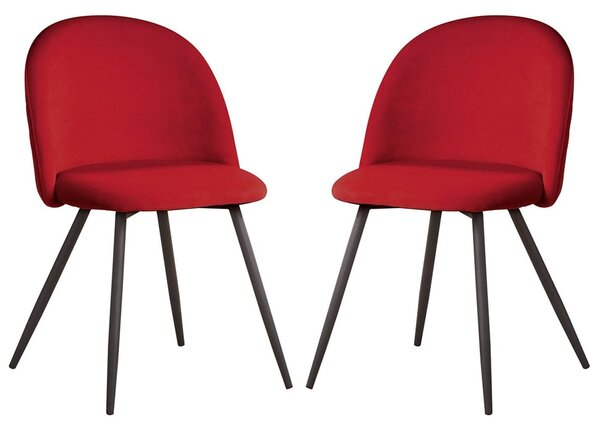 Earlville Fabric Red Dining Chairs With Wooden Legs In Pair