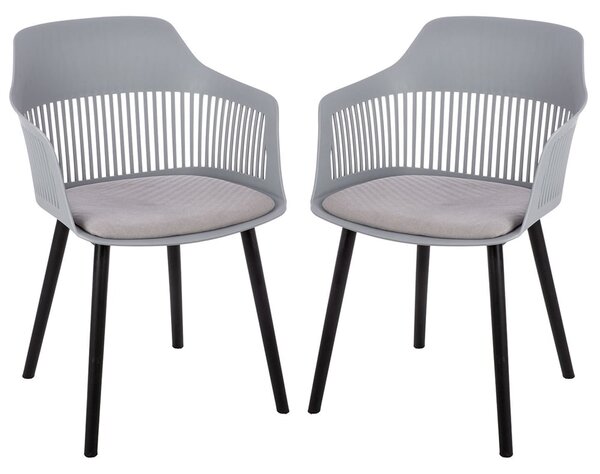 Altona Grey Plastic Dining Chairs With Fabric Seat In Pair