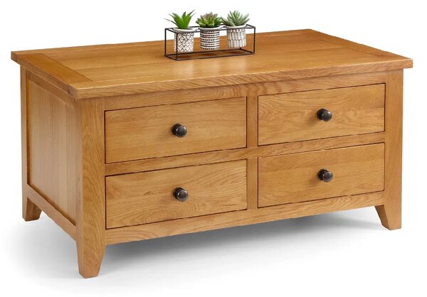 Aaralyn Wooden Coffee Table With 4 Drawers In Oak