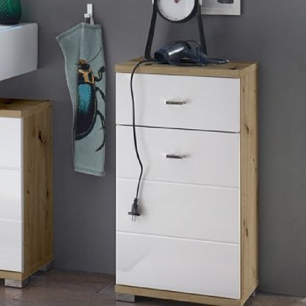 Ponoka White Gloss Storage Cabinet With 1 Door In Artisan Oak