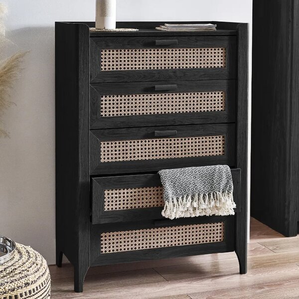 Sumter Wooden Chest Of 5 Drawers In Black Ash And Oak