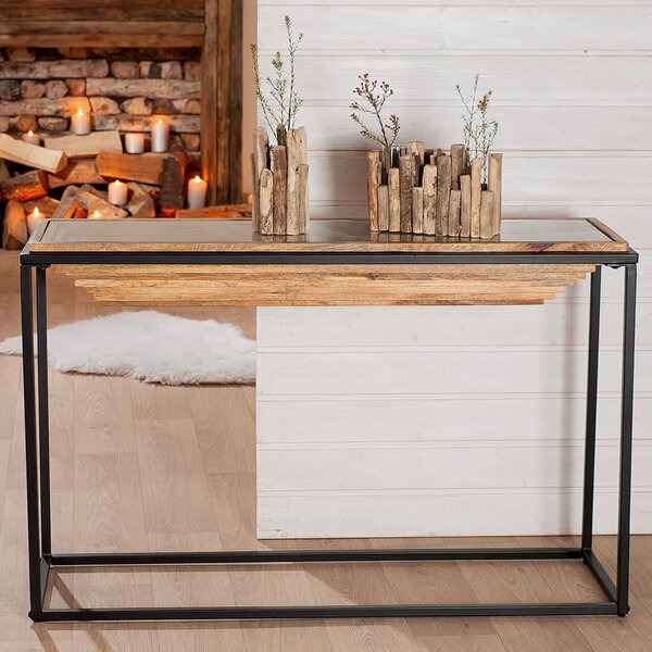 Bethany Glass Wooden Top Console Table With Black Frame