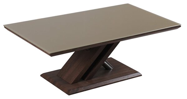 Cudahy Khaki Glass Coffee Table With Dark Wooden Base