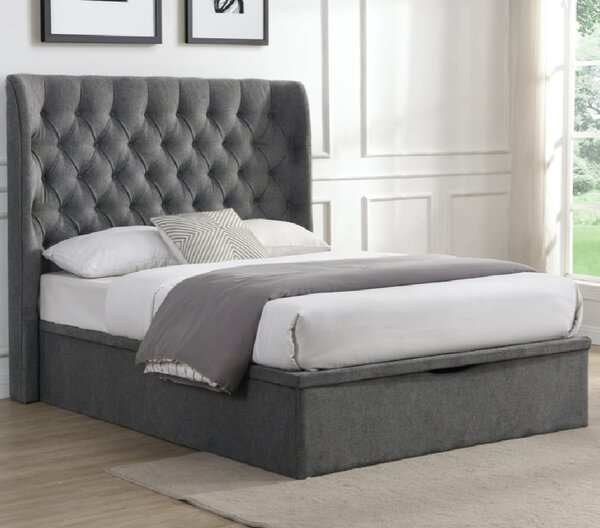 Colusa Fabric Ottoman Storage Double Bed In Grey