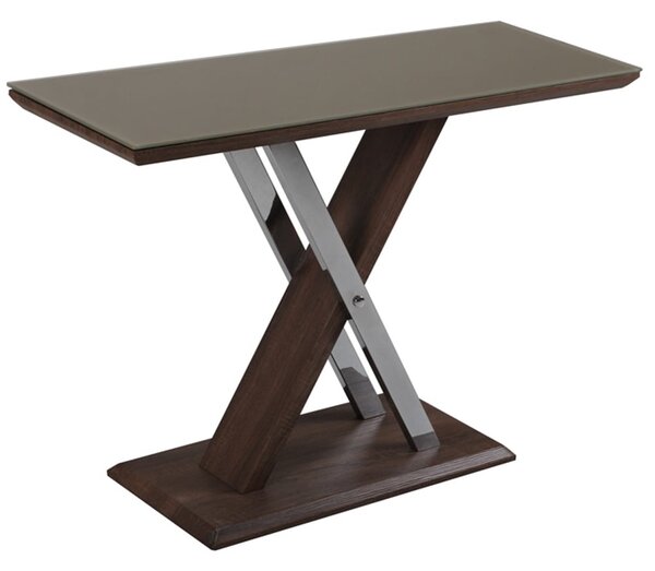 Cudahy Khaki Glass Console Table With Dark Wooden Base