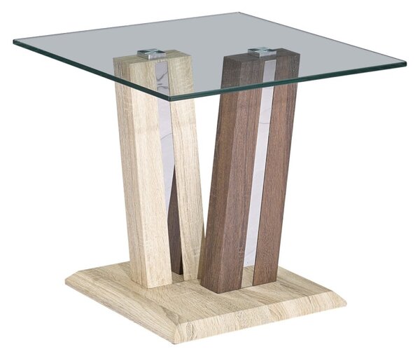 Craven Clear Glass End Table With Dark And Light Wooden Base
