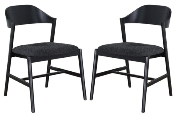 Cairo Black Wooden Dining Chairs With Fabric Seat In Pair