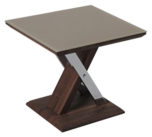 Cudahy Khaki Glass End Table With Dark Wooden Base