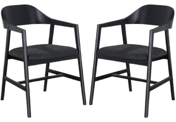 Cairo Black Wooden Carver Dining Chairs With Fabric Seat In Pair