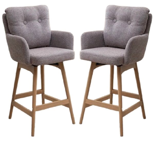 Petaluma Blush Granite Fabric Bar Chairs With Oak Legs In Pair