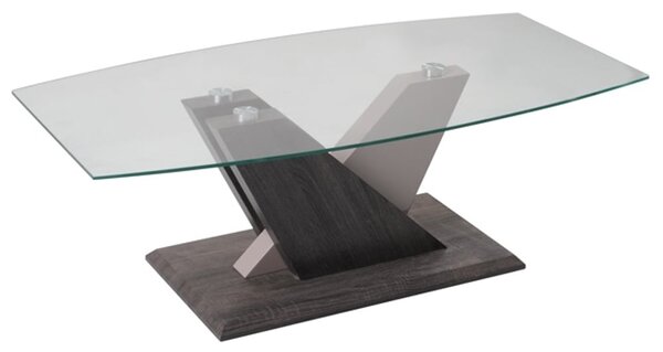 Zanesville Clear Glass Coffee Table With Dark Grey Wooden Base