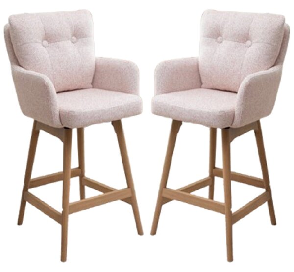 Petaluma Blush Pink Fabric Bar Chairs With Oak Legs In Pair