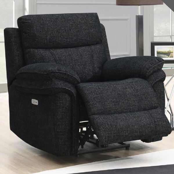 Hialeah Fabric Electric Recliner 1 Seater Sofa In Black