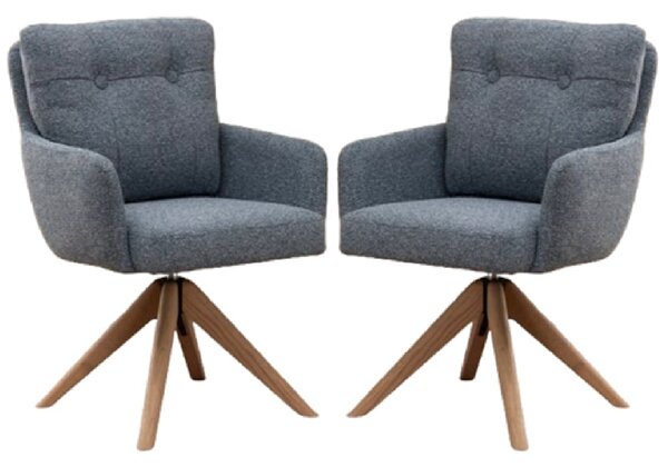 Petaluma Storm Teal Fabric Dining Chairs With Oak Legs In Pair
