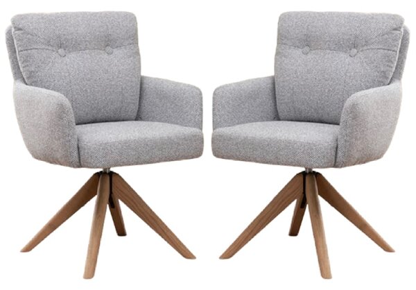 Petaluma Silver Grey Fabric Dining Chairs With Oak Legs In Pair