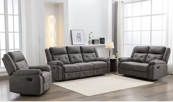 Budva Fabric Recliner Sofa Suite In Dark Grey