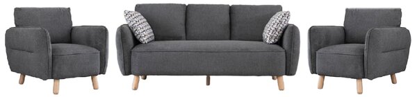 Gunnison Fabric 3+1+1 Seater Sofa Set In Dark Grey