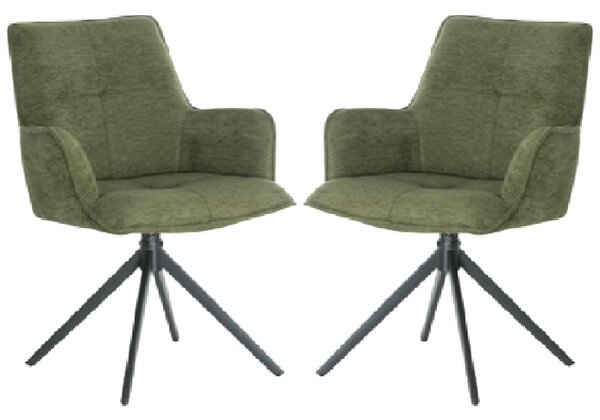 Joplin Green Fabric Dining Chairs With Metal Base In Pair