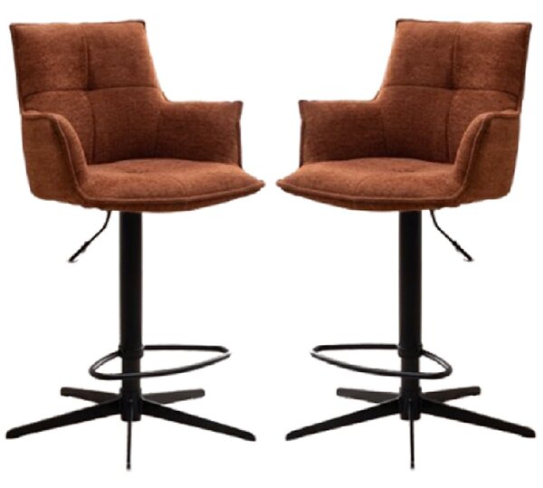 Joplin Tan Fabric Bar Chairs With Metal Base In Pair