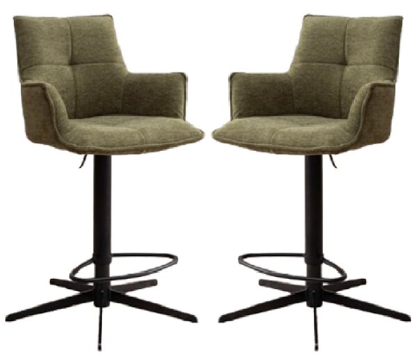 Joplin Green Fabric Bar Chairs With Metal Base In Pair