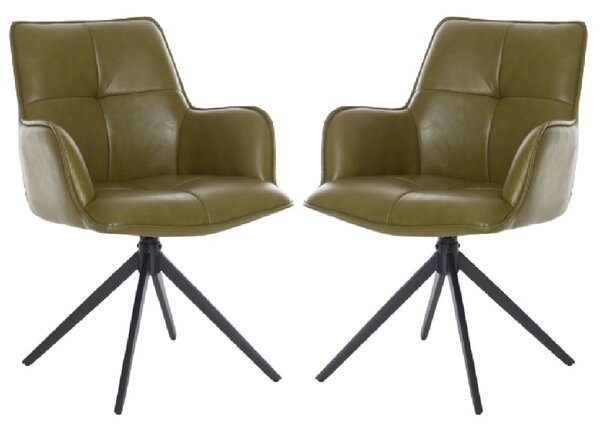Joplin Green PU Leather Dining Chairs With Metal Base In Pair