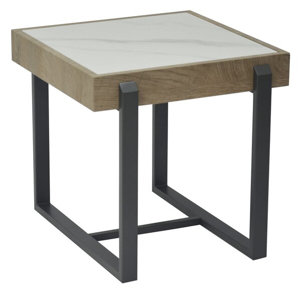 Hanover Sintered Stone End Table With Gun Grey Metal Frame