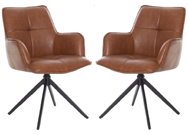 Joplin Tan PU Leather Dining Chairs With Metal Base In Pair