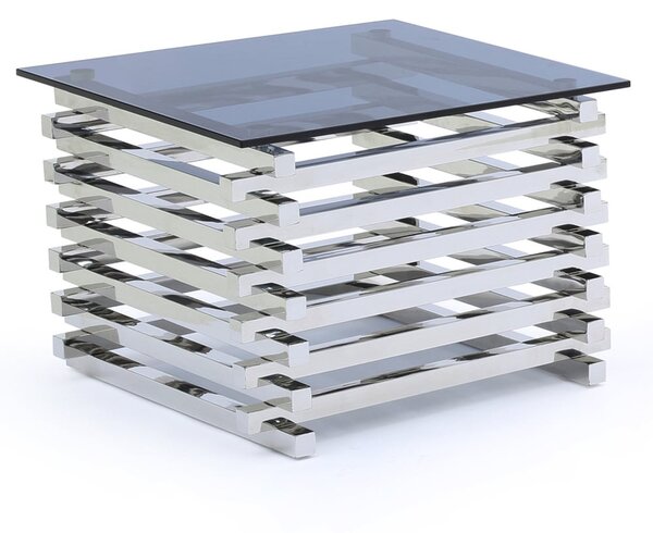 Morita Tinted Glass Square End Table With Steel Frame