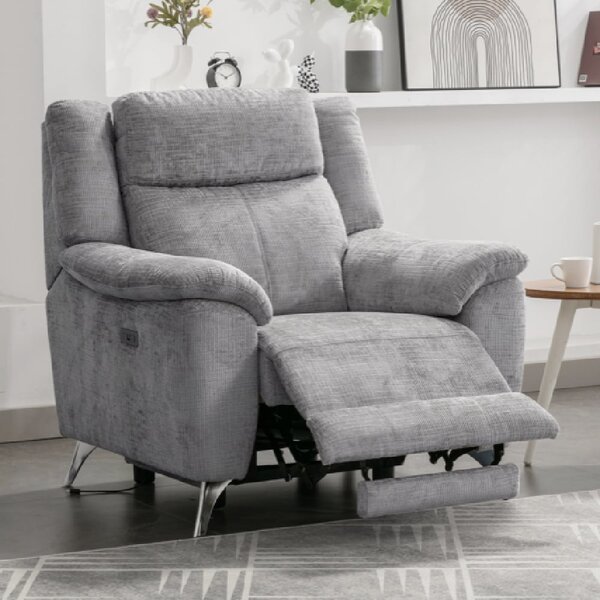 Mankato Fabric Electric Recliner 1 Seater Sofa In Ash